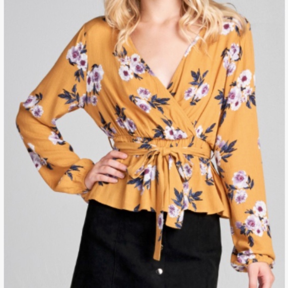 🆕 LAST 1: Mustard Floral Tie-Waist Blouse - Picture 4 of 7